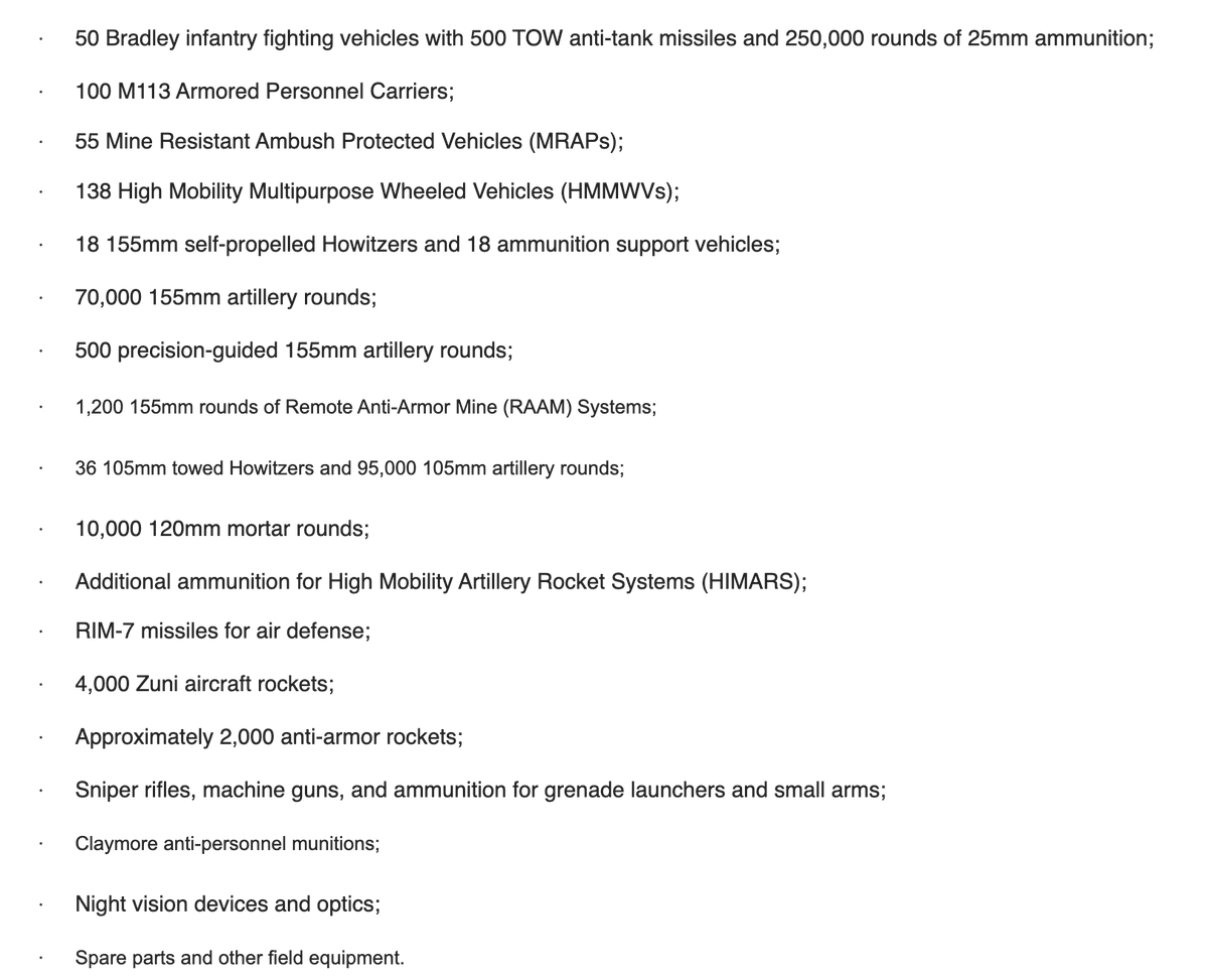 DOD releases the full list of $3B worth of new equipment it plans to provide to Ukraine to include Bradleys, MRAPs, Humvees and APCs