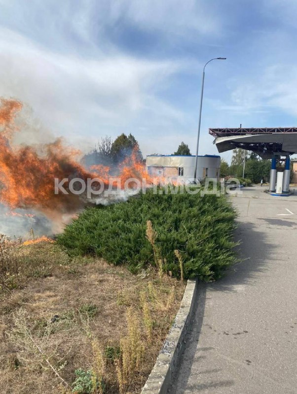 Fire at the petrol station in Velyka Pysarivka after drone strike
