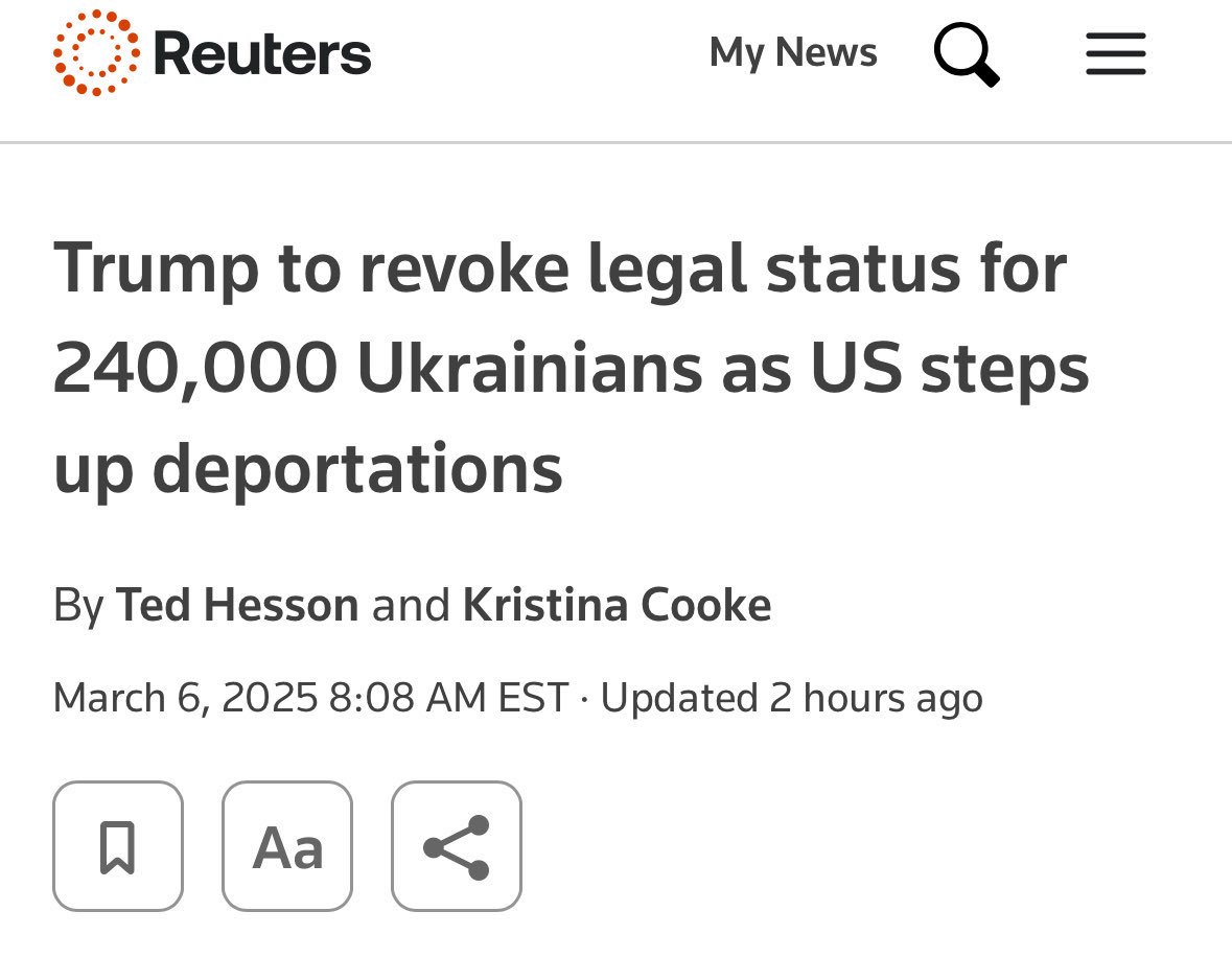 White House spokesperson on revocation of temporary protection status of Ukrainians in U.S.: This is more fake news from Reuters based on anonymous sources who have no idea what they are talking about. The truth: no decision has been made at this time