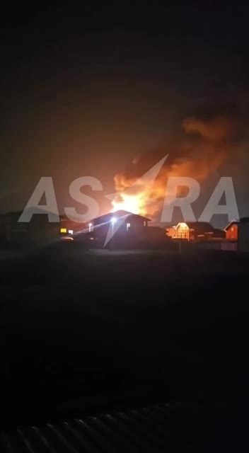 A house on fire in Vysokyi Bereg village of Ramenskoye district in Moscow region after drone strike