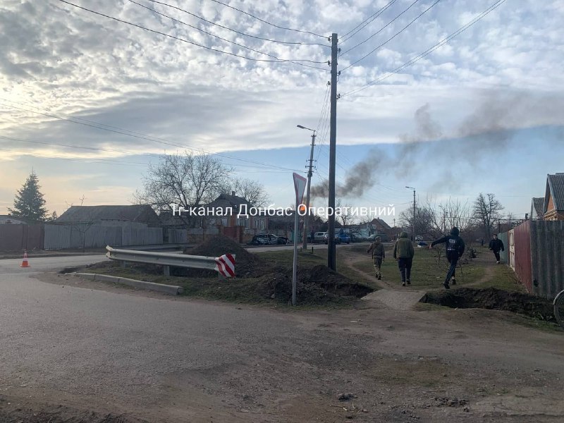 Smoke is rising in Oleksiievo-Druzhkivka after bombardment