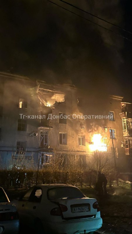 Residential house was partially destroyed as result of a drone strike in Kramatorsk