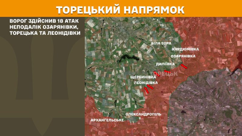 At Toretsk axis clashes yesterday near Ozaryanivka, Toretsk and Leonidivka, - General Staff of Armed Forces of Ukraine reports