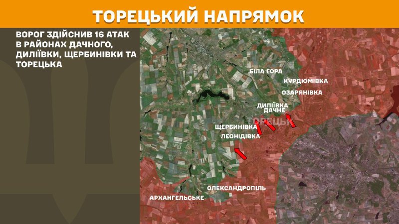 At Toretsk axis clashes yesterday near Dachne, Dyliyivka, Scherbynivka and Toretsk, - General Staff of Armed Forces of Ukraine reports
