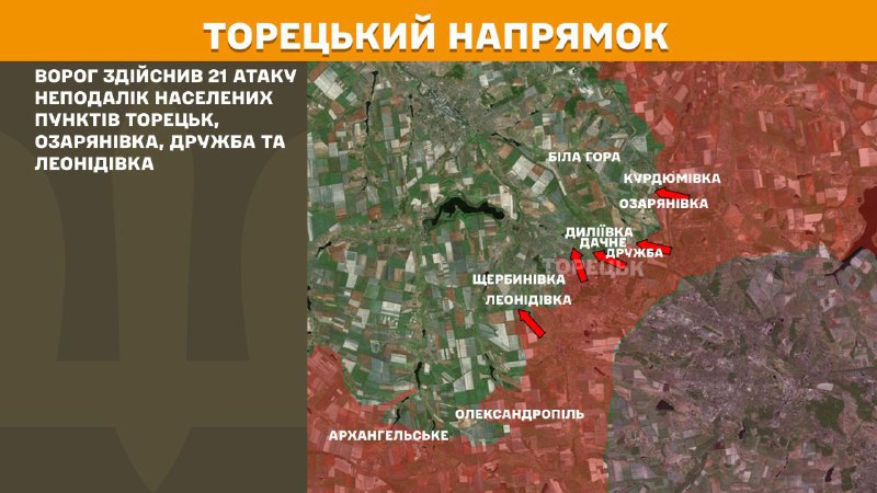 At Toretsk axis clashes yesterday near Toretsk, Ozaryanivka, Druzhba and Leonidivka, - General Staff of Armed Forces of Ukraine reports