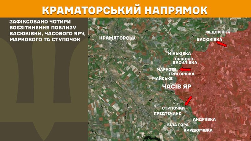 At Kramatorsk axis clashes yesterday near  Vasukivka, Chasiv Yar, Markove and Stupochky, - General Staff of Armed Forces of Ukraine reports