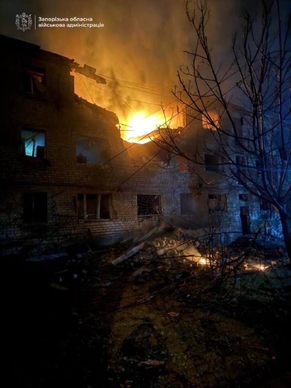 At least 10 drone strikes were reported in Zaporizhzhia, at least 1 person wounded, and there are fires across the city