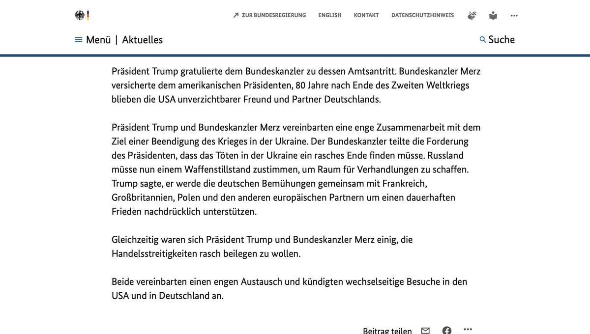 Merz and Trump spoke on the phone for the first time. German readout says both agreed: -  close cooperation with the aim of ending the war in Ukraine. -  Russia must agree to a truce -  want to end the trade disagreements swiftly. - close cooperation and visits soon