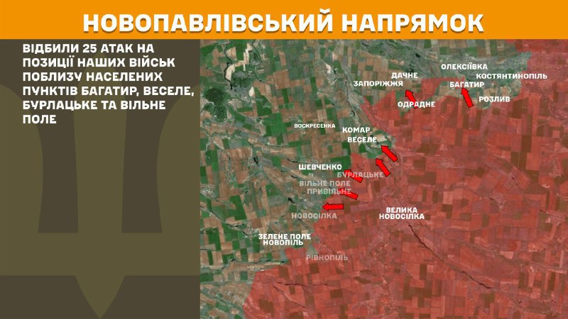 At Novopavlivka axis clashes yesterday near Bahatyr, Vesele, Burlatske and Vilne Pole, - General Staff of Armed Forces of Ukraine reports