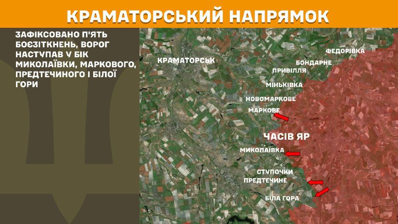At Kramatorsk direction clashes yesterday near  Mykolayivka, Markove, Predtechyne and Bila Hora, - General Staff of Armed Forces of Ukraine reports