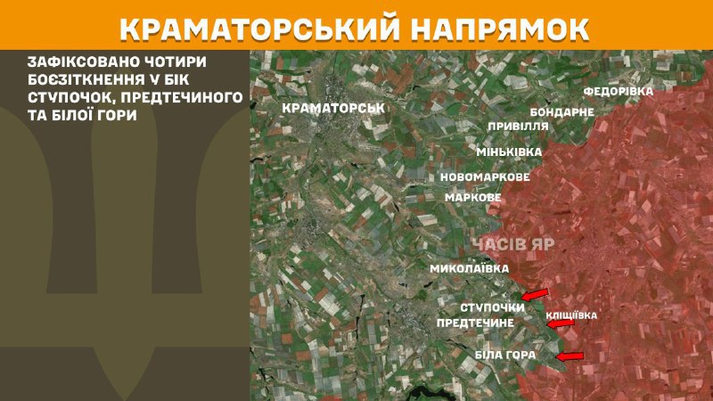 At Kramatorsk direction clashes yesterday near  Stupochky, Predtechyne and Bila Hora, - General Staff of Armed Forces of Ukraine reports
