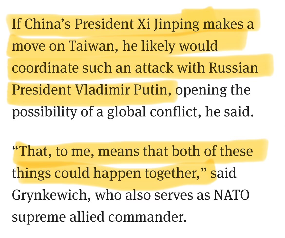 U.S. European Command's Gen. Alexus G. Grynkewich stated NATO must prepare for potential simultaneous conflicts with Russia and China, possibly by 2027. Grynkewich also noted NATO efforts to provide more Patriot systems to Ukraine. - Stars and Stripes