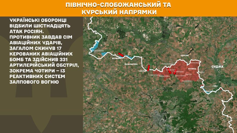 At Kursk and North Slobozhansky(Sumy) direction Ukrainian forces have repelled 16 Russian army assaults, - General Staff of Armed Forces of Ukraine reports