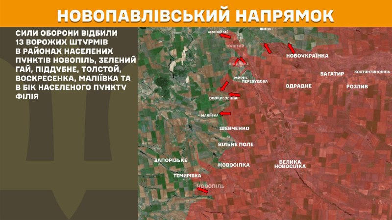 At Novopavlivka direction clashes yesterday near Novopil, Zelenyy Hay, Piddubne, Tolstoy, Voskresenka, Maliyivka and towards Filiya, - General Staff of Armed Forces of Ukraine reports