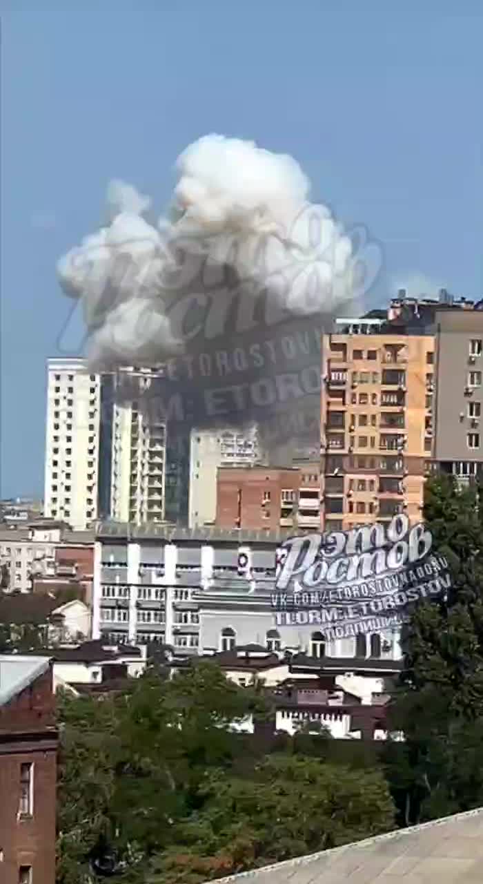 Drone or missile strike has been reported in central part of Rostov, smoke is rising after violent explosion