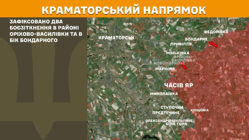 At Kramatorsk direction clashes yesterday near  Orikhovo-Vasylivka and towards Bondarne, - General Staff of Armed Forces of Ukraine reports