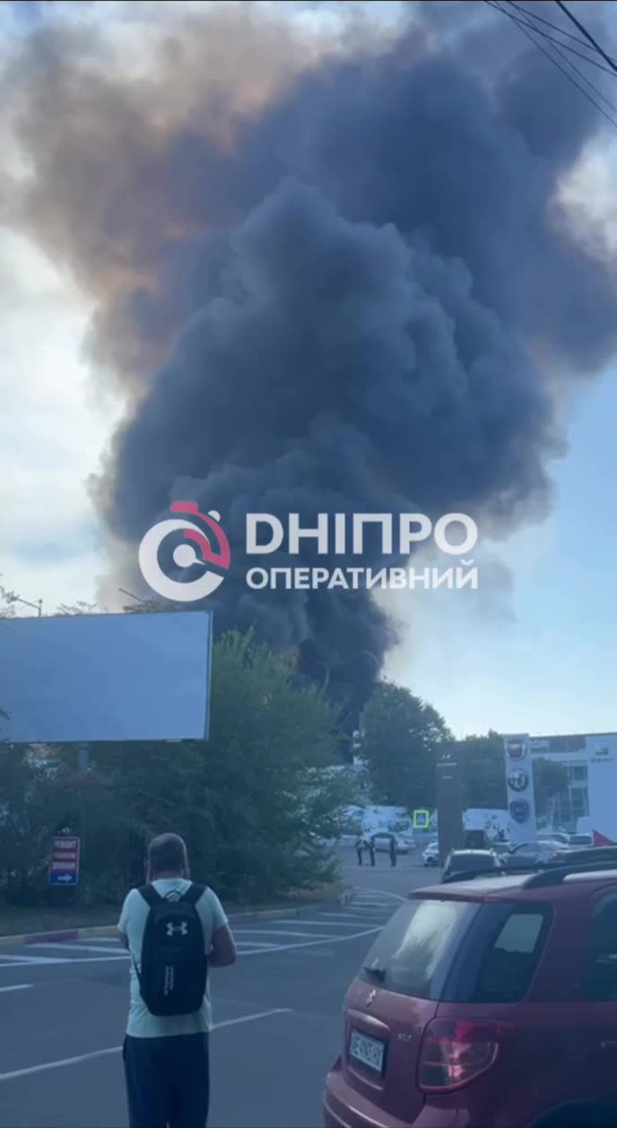 Big fire in Dnipro city at the abandoned plant