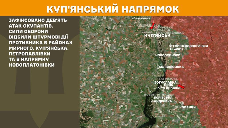 At Kupyansk direction clashes yesterday near Myrne, Kupyansk, Petropavlivka and towards Novoplatonivka, - General Staff of Armed Forces of Ukraine reports