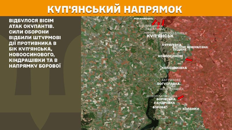 At Kupyansk direction clashes yesterday near Kupyansk, Novoosynove, Kindrashivka and towards Borova, - General Staff of Armed Forces of Ukraine reports
