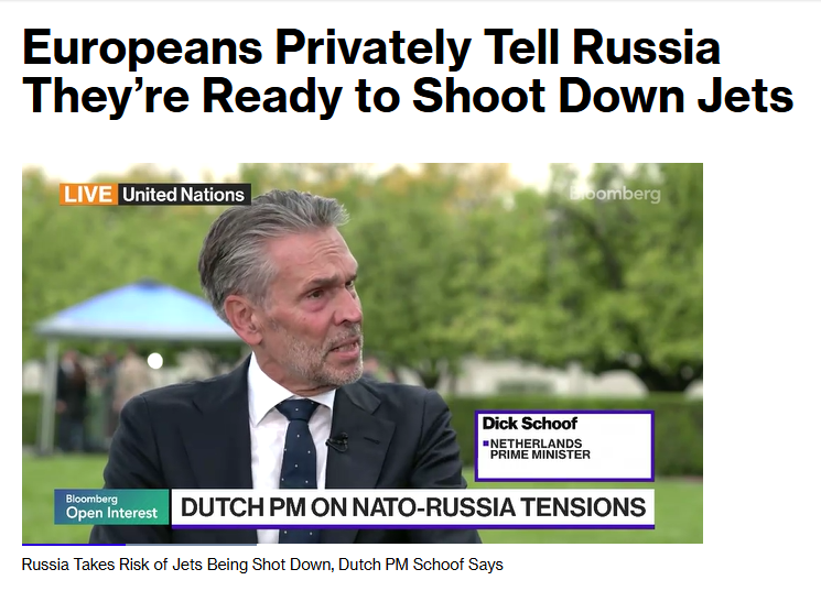 European diplomats privately warned Russia in Moscow that NATO is prepared to shoot down Russian aircraft if airspace violations continue, -Bloomberg