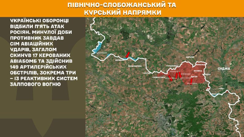 At Kursk and North Slobozhansky(Sumy) direction Ukrainian forces have repelled 5 Russian army assaults, - General Staff of Armed Forces of Ukraine reports