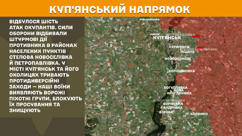 At Kupyansk direction clashes yesterday near Stepova Novoselivka and Petropavlivka, ongoing counter-saboteur efforts in Kupyansk and its suburbs, - General Staff of Armed Forces of Ukraine reports