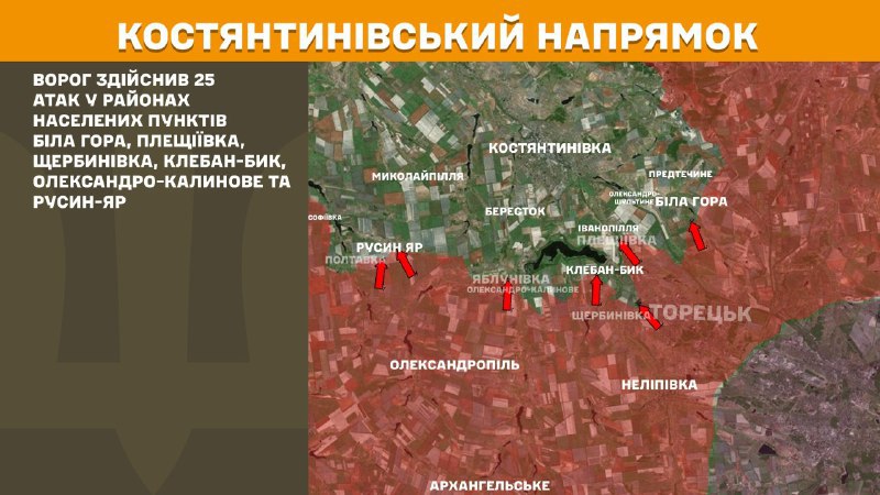 At Kostiantynivka direction clashes yesterday near Bila Hora, Pleschiyivka, Scherbynivka, Kleban-Byk, Oleksandro-Kalynove and Rusyn-Yar, - General Staff of Armed Forces of Ukraine reports