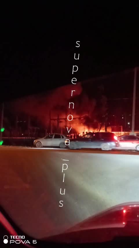 Big fire at substation in Kinel'-Cherkassy, Samara Oblast, possible after drone strike