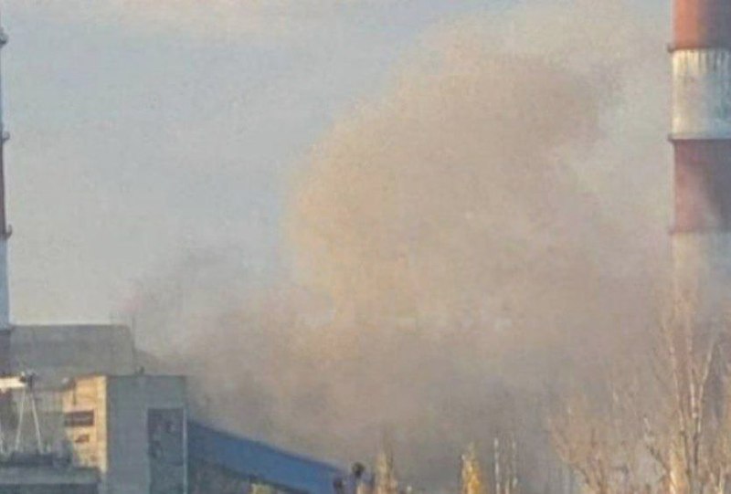 Russian army shelling the area of Sloviansk power plant