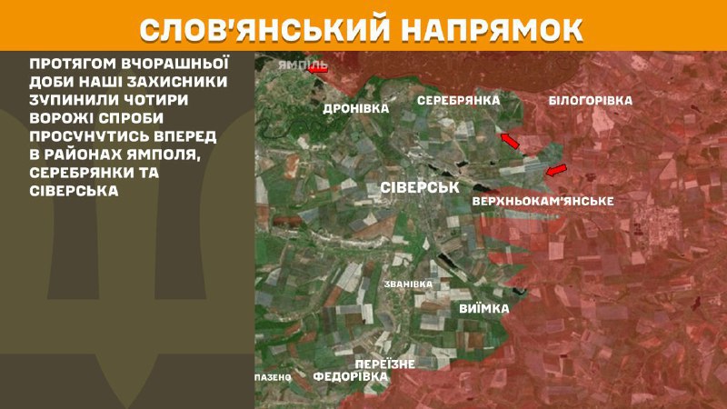 At Sloviansk direction clashes yesterday near Yampil, Serebryanka and Siversk, - General Staff of Armed Forces of Ukraine reports