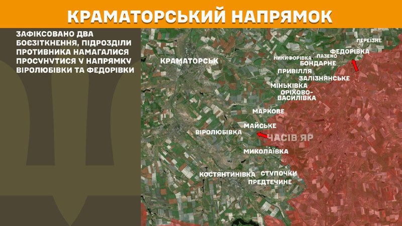 At Kramatorsk direction clashes yesterday near  Virolubivka and Fedorivka, - General Staff of Armed Forces of Ukraine reports