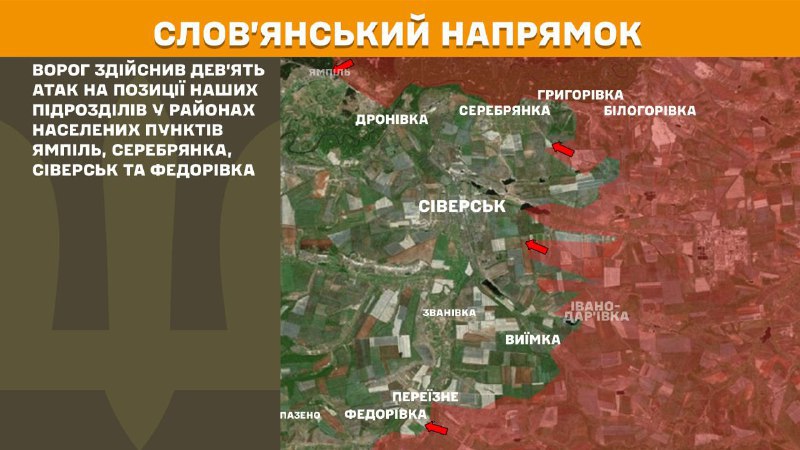 At Sloviansk direction clashes yesterday near Yampil, Serebryanka, Siversk and Fedorivka, - General Staff of Armed Forces of Ukraine reports