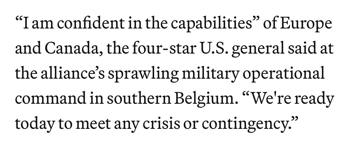 NATO’s Supreme Allied Commander, Europe, Gen. Grynkewich, said the continent can withstand a reduction in the 85,000 U.S. troops stationed there, citing strong European & Canadian capabilities. Comments come as U.S. shifts focus to Asia and Russia escalates hybrid threats