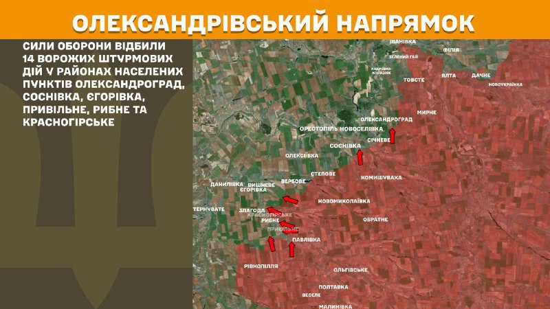 At Oleksandrivka direction clashes yesterday near Oleksandrohrad, Sosnivka, Yehorivka, Pryvilne, Rybne and Krasnohirske, - General Staff of Armed Forces of Ukraine reports