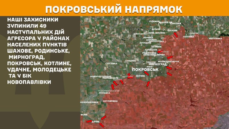 At Pokrovsk direction clashes yesterday near Shakhove, Rodynske, Myrnohrad, Pokrovsk, Kotlyne, Udachne, Molodetske and towards Novopavlivka, - General Staff of Armed Forces of Ukraine reports