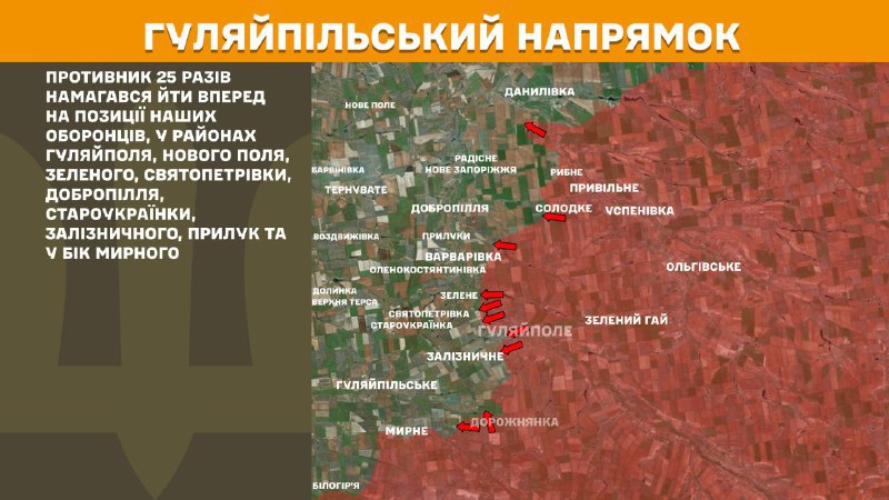 At Huliaipole direction clashes yesterday near Huliaipole, Nove Pole, Zelene, Svyatopetrivka, Dobropillya, Staroukrayinka, Zaliznychne, Pryluky and towards Myrne, - General Staff of Armed Forces of Ukraine reports
