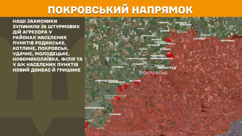 At Pokrovsk direction clashes yesterday near Rodynske, Kotlyne, Pokrovsk, Udachne, Molodetske, Novomykolayivka, Filiya and towards Novyy Donbas and Hryshyne, - General Staff of Armed Forces of Ukraine reports