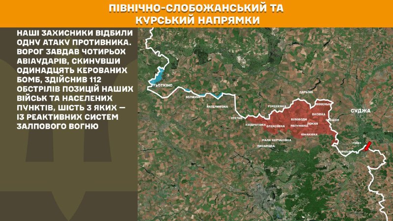 At Kursk and North Slobozhansky(Sumy) direction Ukrainian forces have repelled 1 Russian army assault, - General Staff of Armed Forces of Ukraine reports