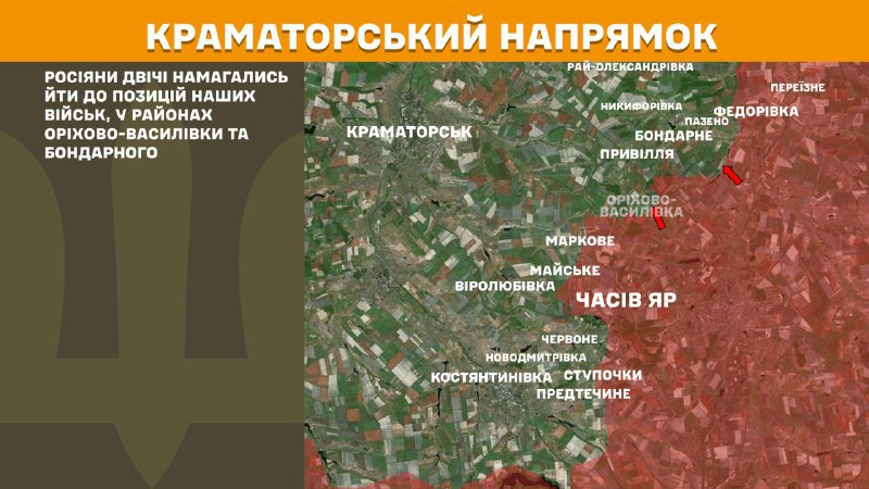 At Kramatorsk direction clashes yesterday near  Orikhovo-Vasylivka and Bondarne, - General Staff of Armed Forces of Ukraine reports
