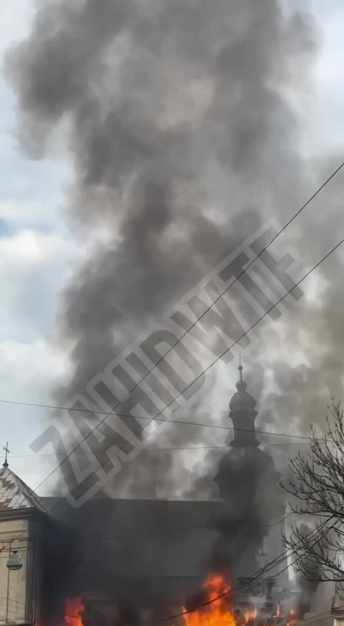 Fire in central part of Lviv as result of a drone strike