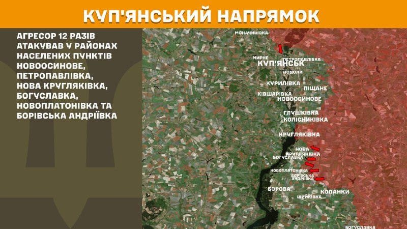 At Kupyansk direction clashes yesterday near Novoosynove, Petropavlivka, Nova Kruhlyakivka, Bohuslavka, Novoplatonivka and Borivska Andriyivka, - General Staff of Armed Forces of Ukraine reports