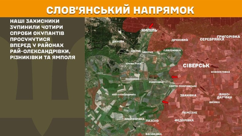 At Sloviansk direction clashes yesterday near Ray-Oleksandrivka, Riznykivka and Yampil, - General Staff of Armed Forces of Ukraine reports