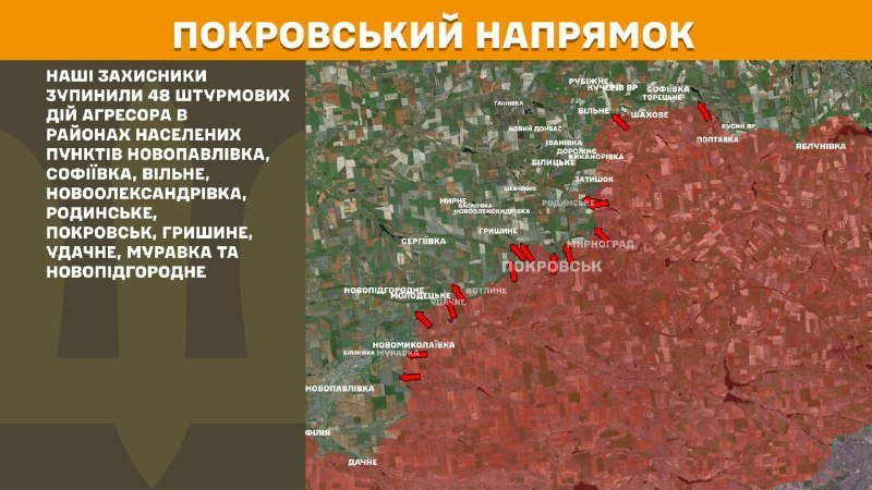 At Pokrovsk direction clashes yesterday near Novopavlivka, Sofiyivka, Vilne, Novooleksandrivka, Rodynske, Pokrovsk, Hryshyne, Udachne, Muravka and Novopidhorodnie, - General Staff of Armed Forces of Ukraine reports