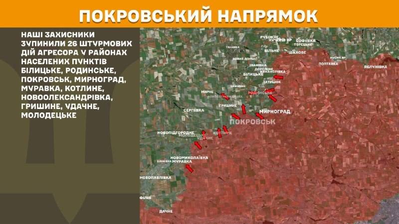 In der Richtung Pokrowsk kam es gestern zu Zusammenstößen in der Nähe von Bilyzke, Rodynske, Pokrowsk, Myrnohrad, Murawka, Kotlyne, Nowooleksandriwka, Hryschyne, Udatschne und Molodezke, berichtet der Generalstab der Streitkräfte der Ukraine